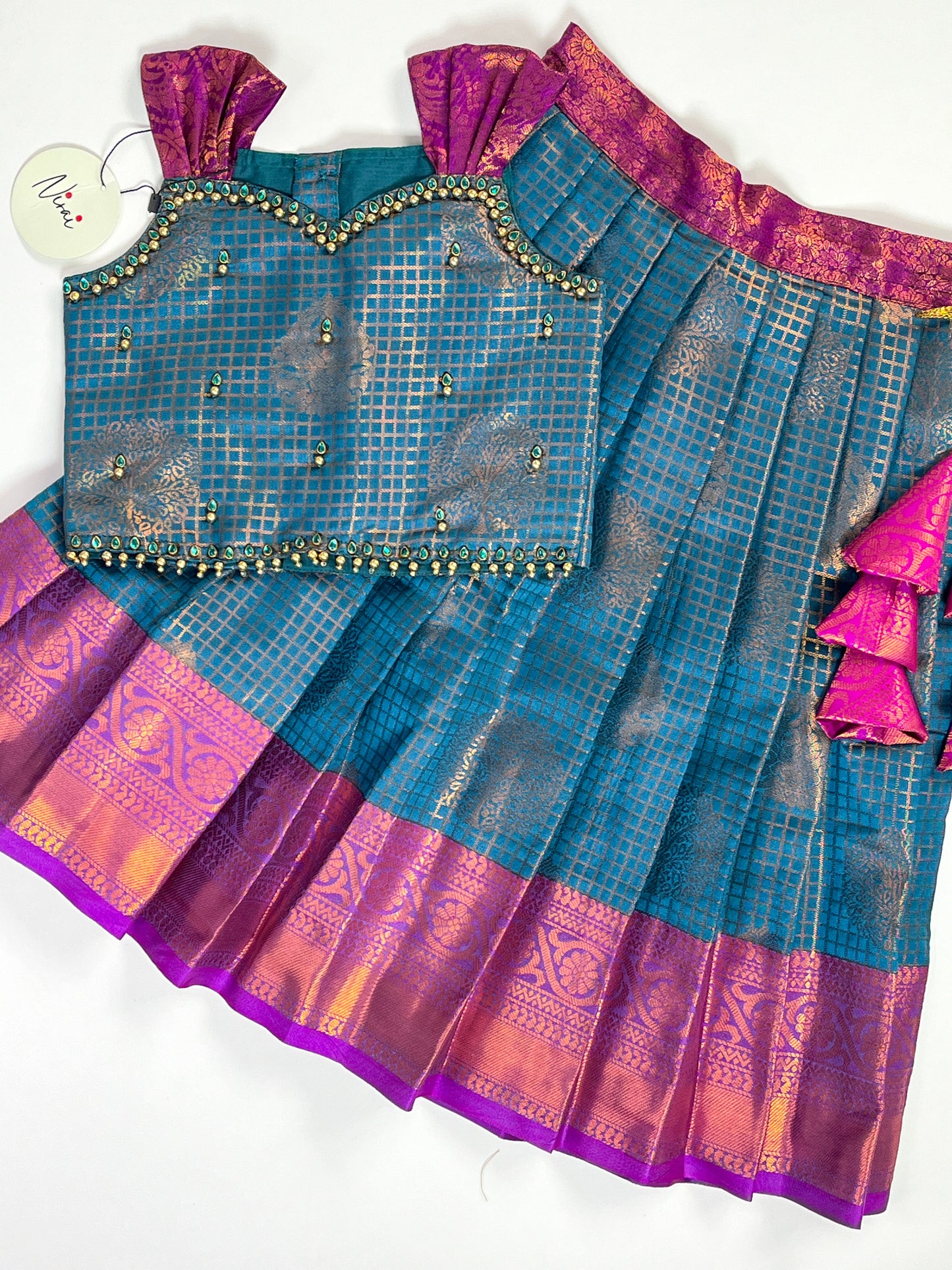 Teal and Purple Pattu Pavadai