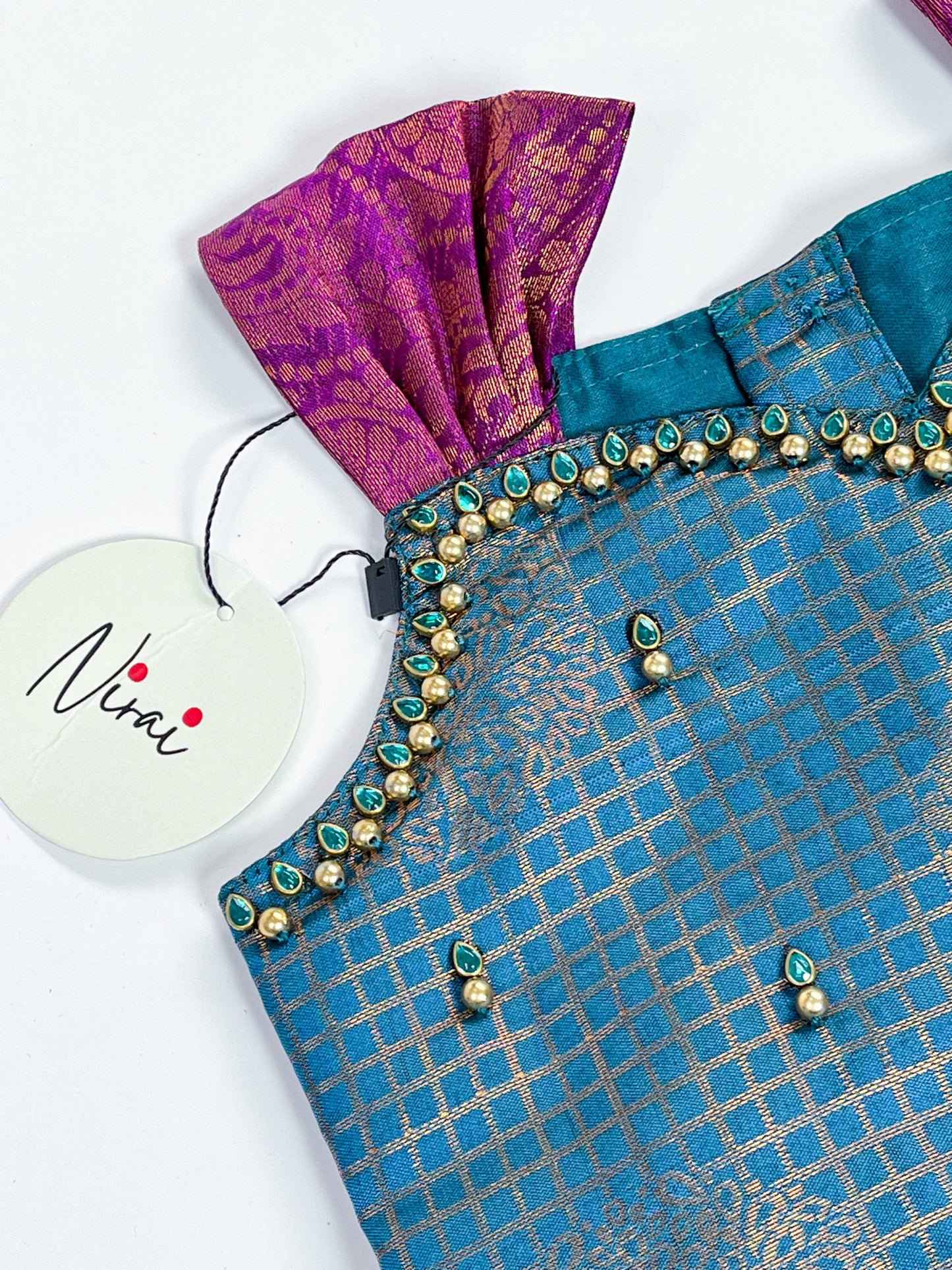 Teal and Purple Pattu Pavadai
