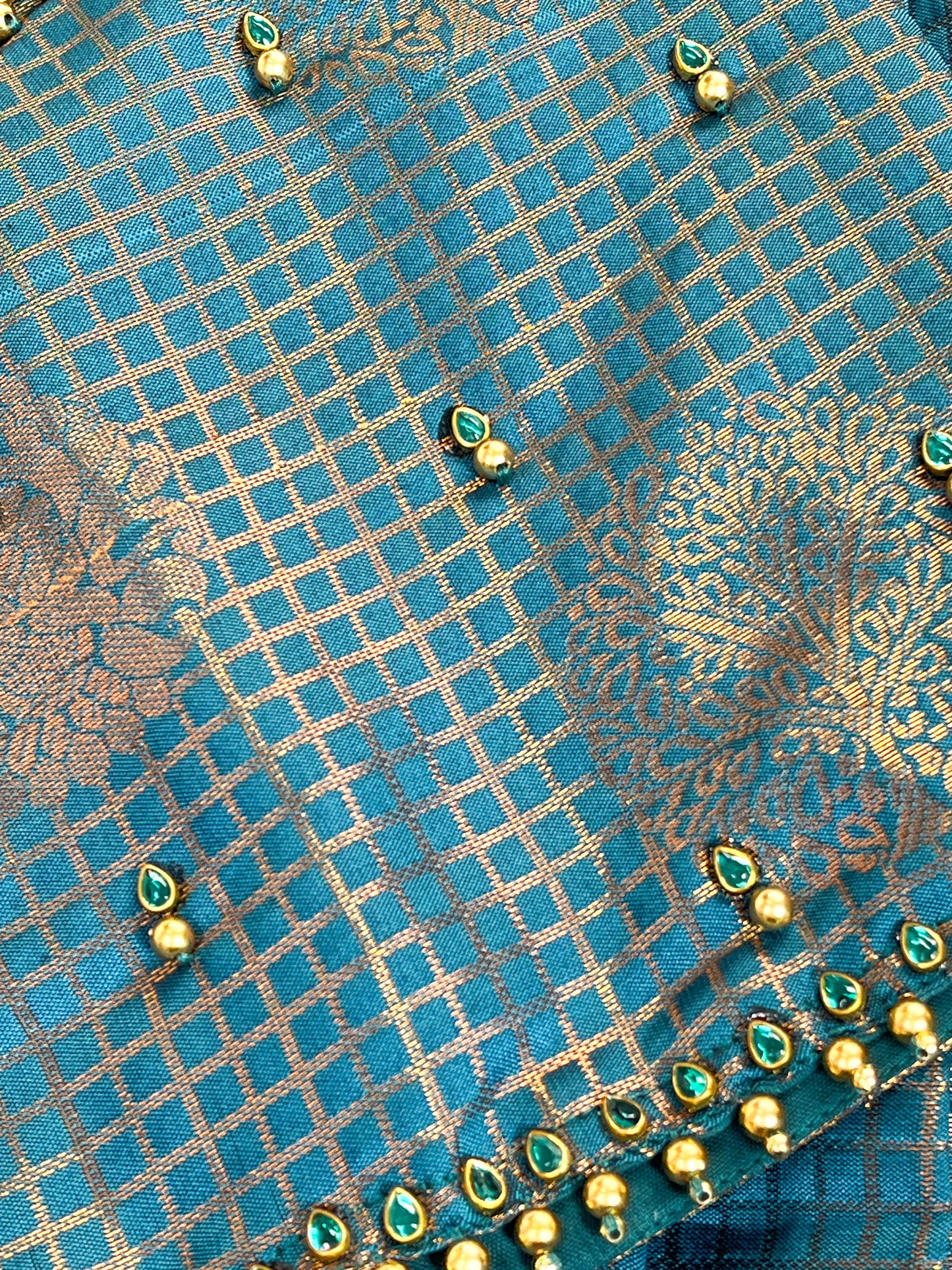 Teal and Purple Pattu Pavadai