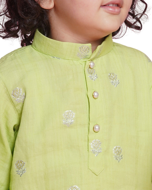 Green and Silver Zari Kurta Dhoti Set